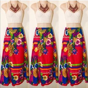 Vibrant Red Sixties VTG Floral Maxi Skirt